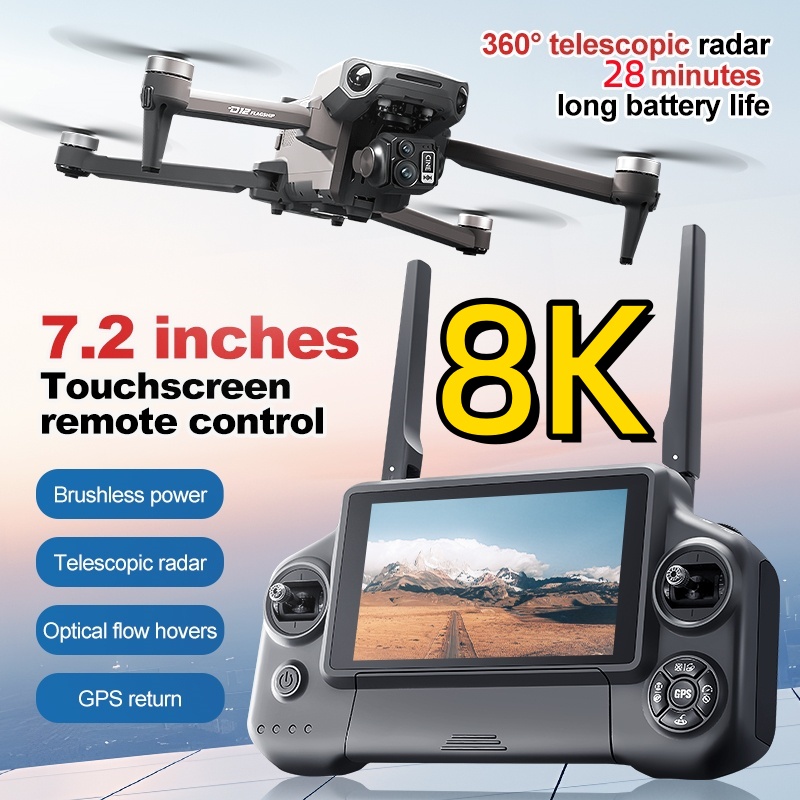 Drone Controller Screen - 8K 3-Achsen-Gimbal Bürstenloser 7,2-Zoll-Touchscreen FPV-Fernbedienung Quadcopter